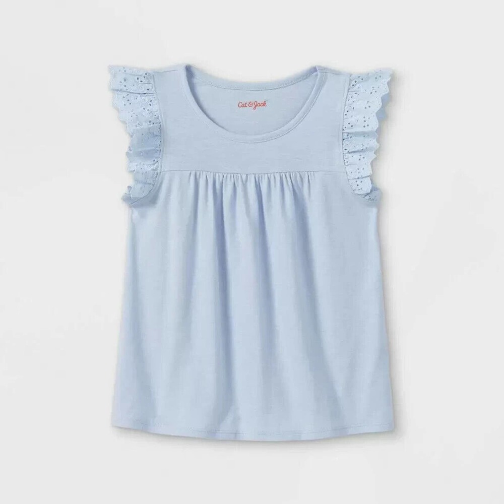 Girls' Slub-Knit Eyelet T-Shirt - Cat & Jack Light Blue Size XL